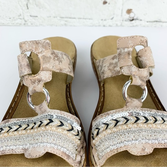 Rieker Regina Slip On Beaded Rose Boho Slide Sandals Comfort 40 - Picture 3 of 11